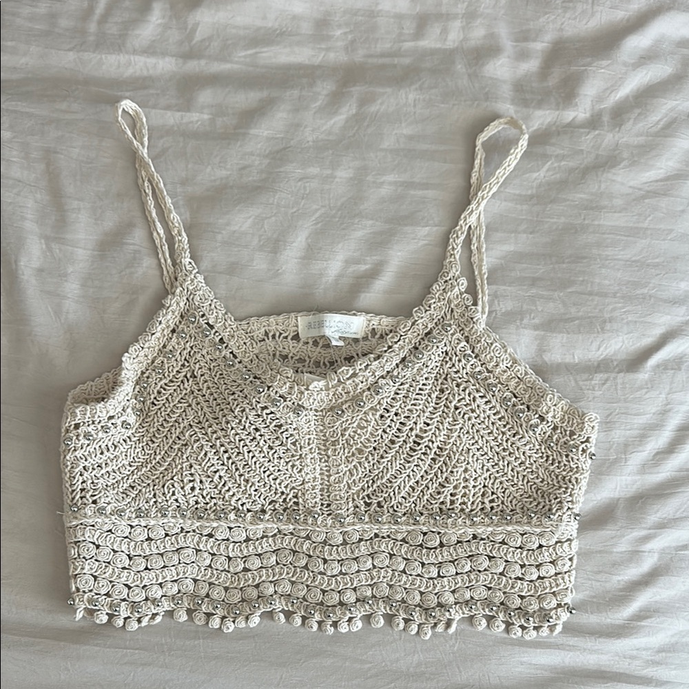 Crochet Knit Beige Crop Top